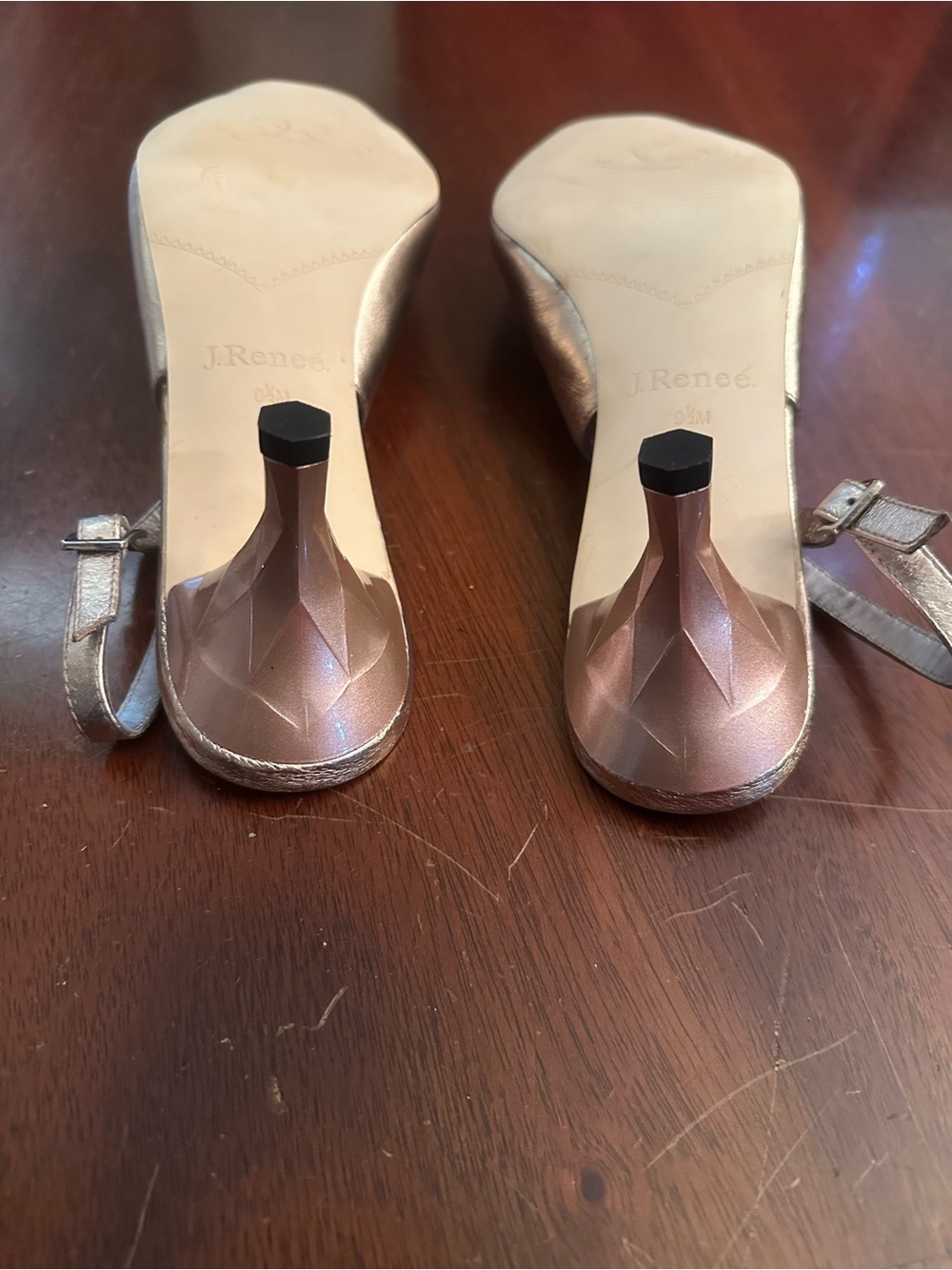 J.Renee Metallic Rose Gold Slingback Shoes with Crystal Buckle - Picture 3 of 5